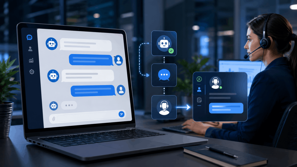 AI chatbot for business customer support with human handoff