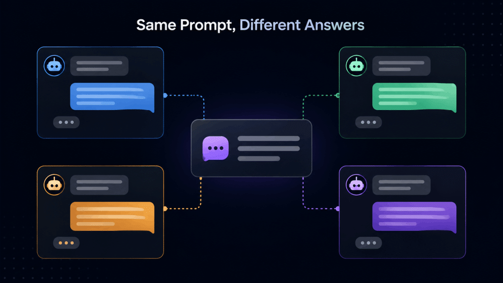 Different AI chatbots answering the same prompt for comparison