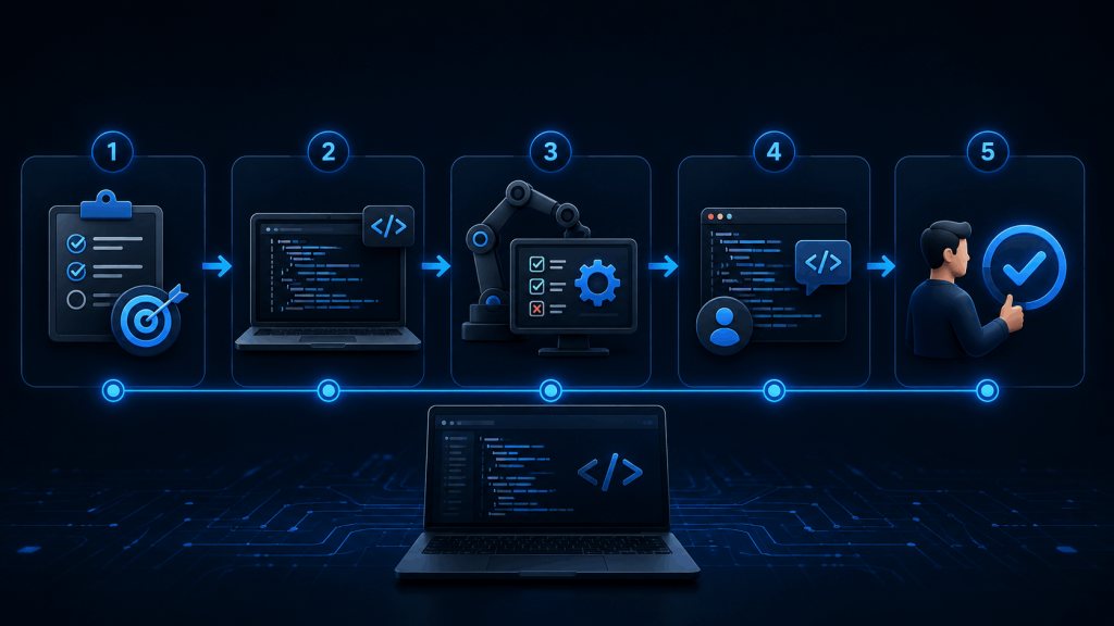 AI coding workflow from planning and implementation to testing and human review