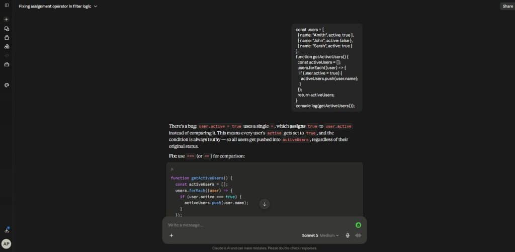 Claude Code solving a software development task
