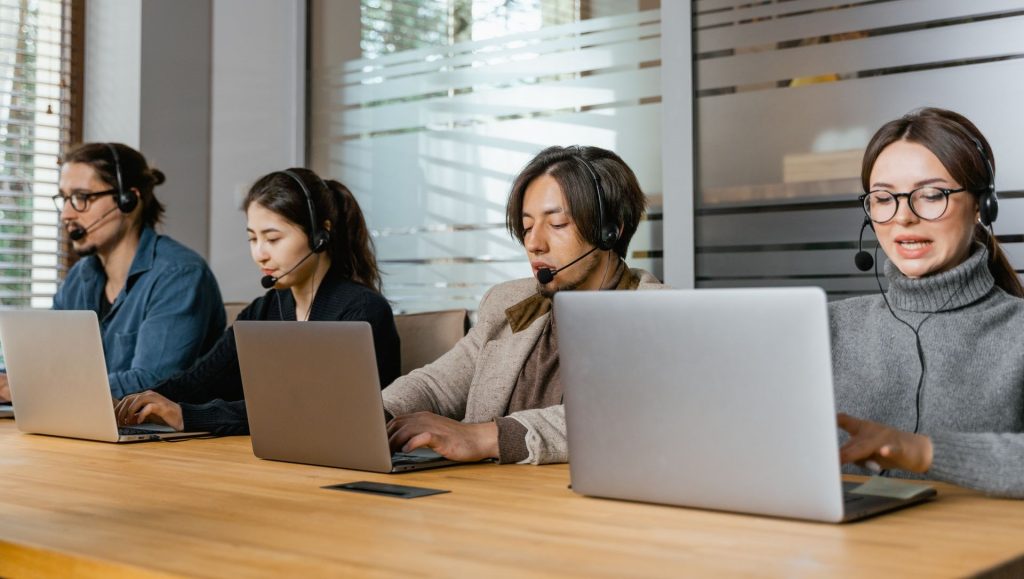 Business team using conversational AI for customer service and support