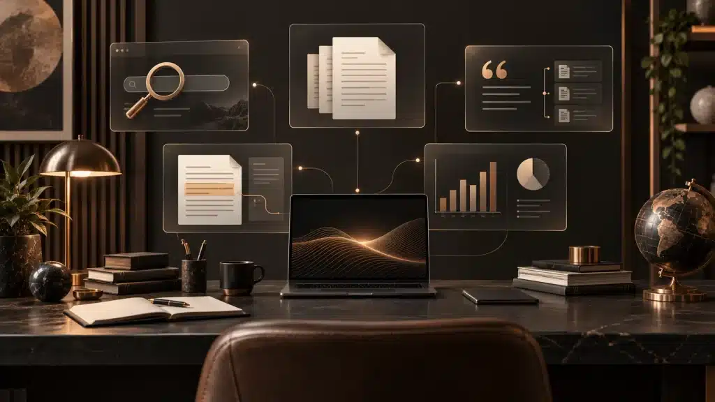 Research workflow from web and academic source discovery to human verification