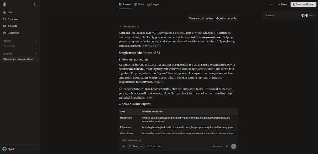 Perplexity Research answer with linked web sources