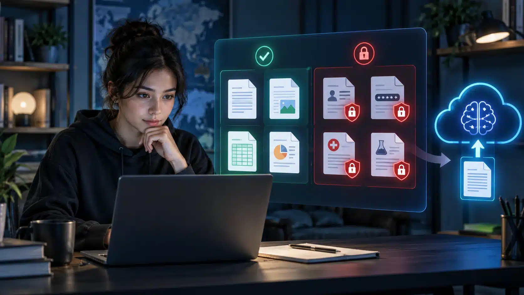 Student protecting private information before uploading files to an AI tool