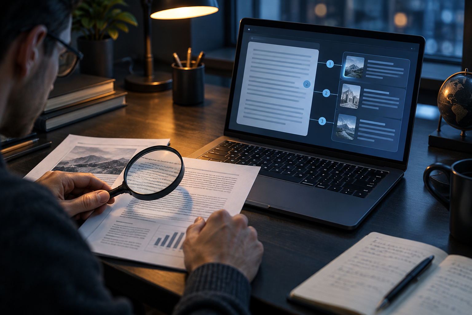 Researcher verifying AI search sources and citation links before publishing