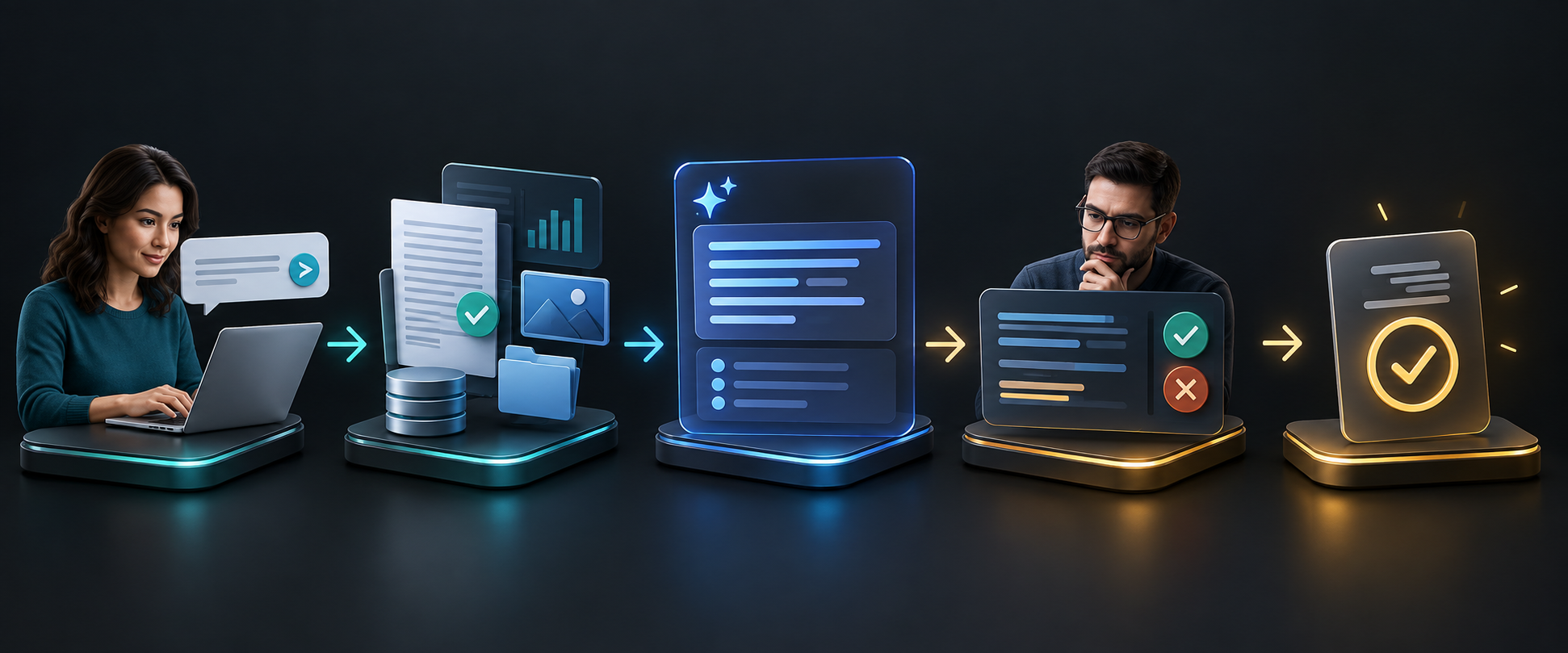 AI copilot workflow from user request and approved context to human review and final action