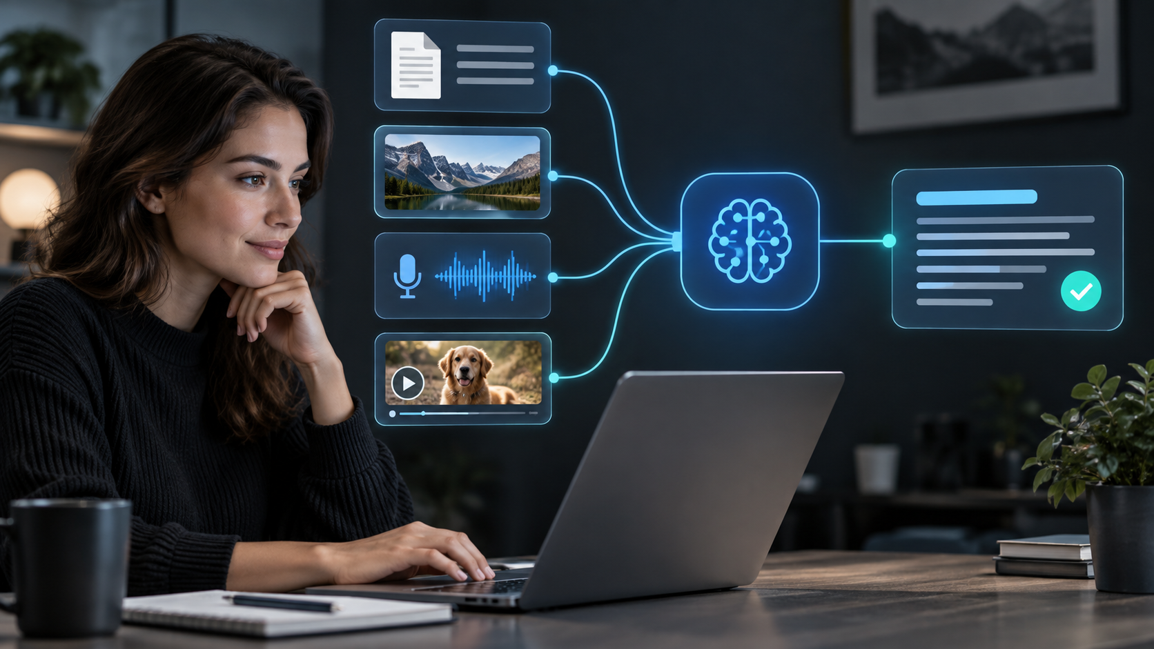 Multimodal AI workflow combining a document, image, audio and video into one answer