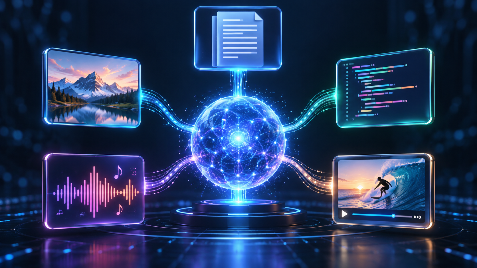 Foundation model producing text, images, software code, audio and video content.