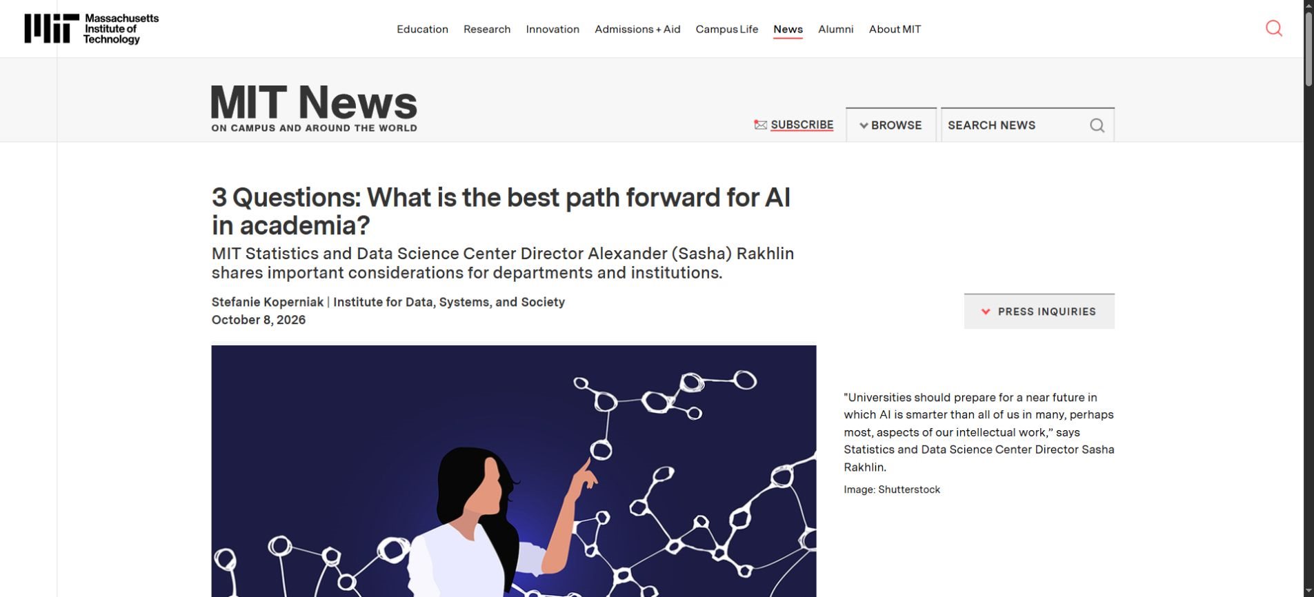 MIT News interview with Alexander Rakhlin on AI, academic training and intellectual responsibility