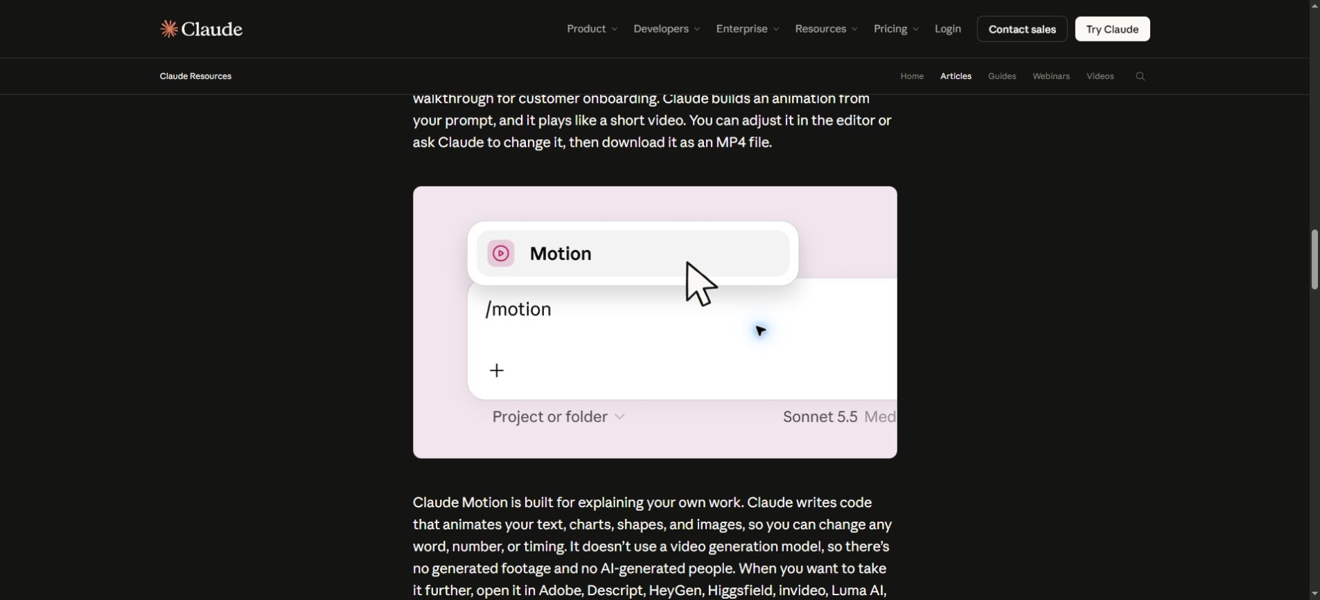 Claude Motion option shown in the official announcement with the slash motion command