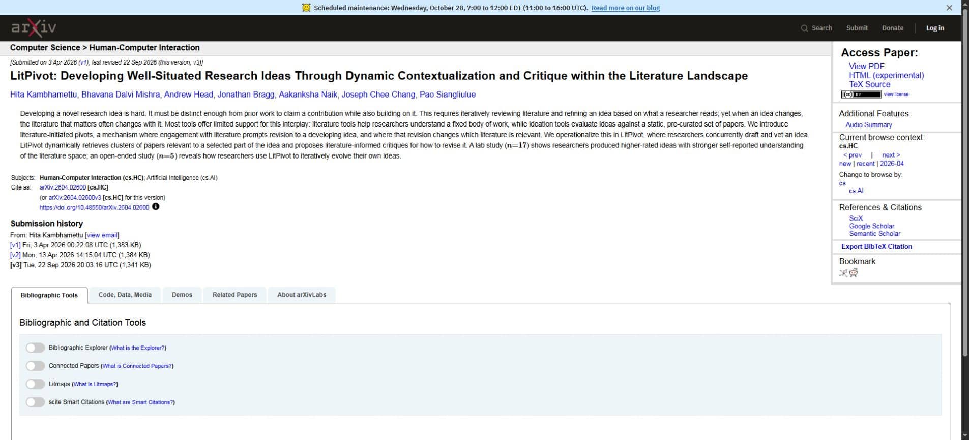 LitPivot research paper on arXiv showing its authors, abstract and submission history