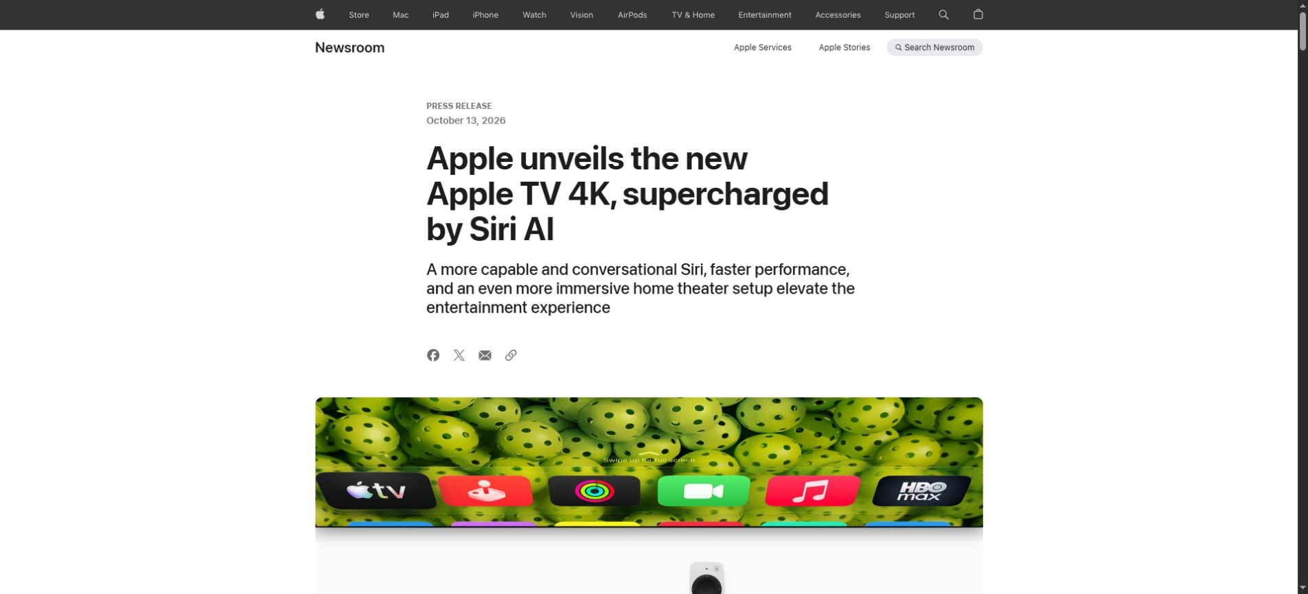 Apple’s October 13, 2026 announcement of the new Apple TV 4K with Siri AI