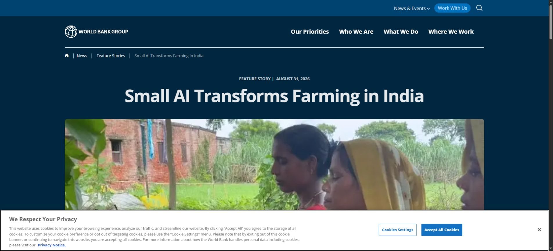 World Bank feature describing small AI tools for farmers in India