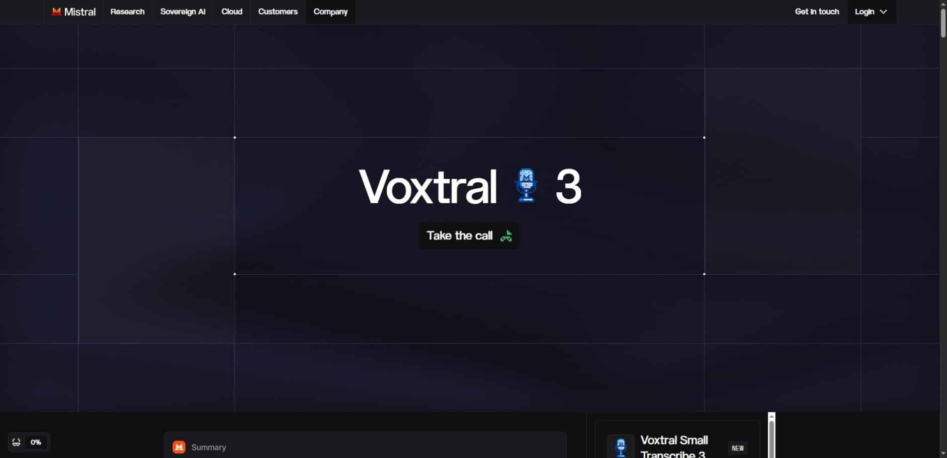 Mistral’s official Voxtral 3 launch page with its voice-agent demonstration entry point